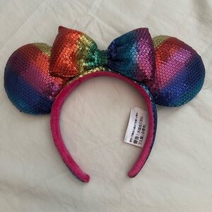 Rainbow Pride Sequin Minnie Ears headband with bow